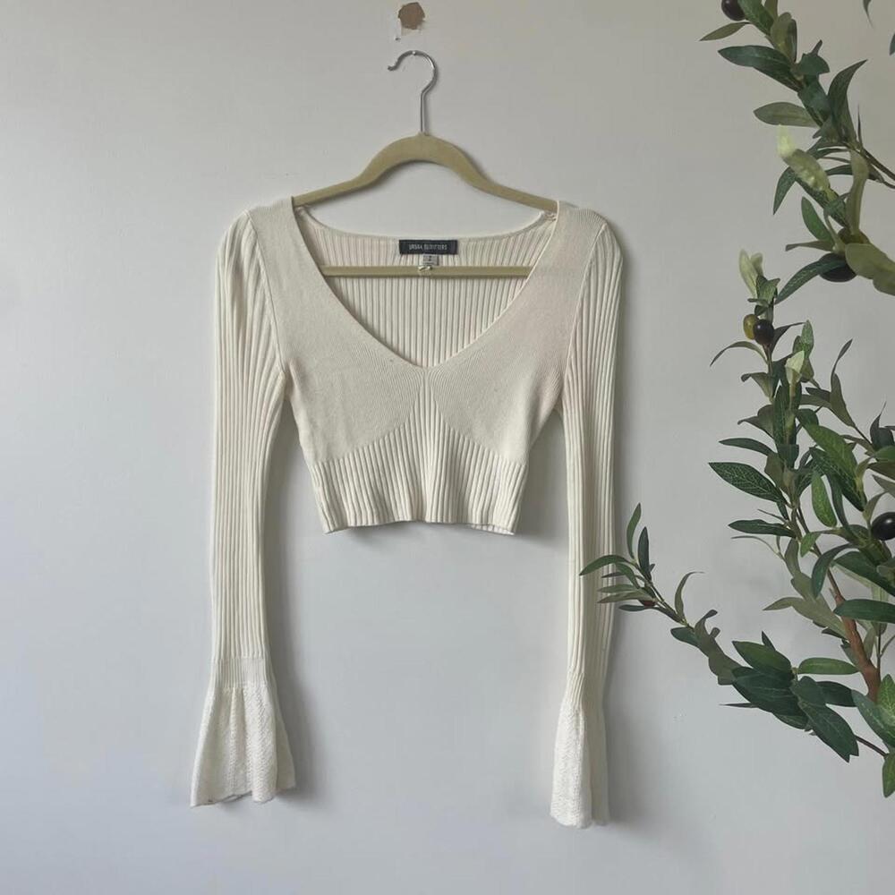 UO cropped white top with bell sleeves, size S